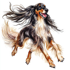 Naklejka premium Afghan Hound Running With Long Flowing Hair Full Body Stock Photo