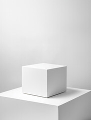 Fototapeta premium Simple white square podium on white background