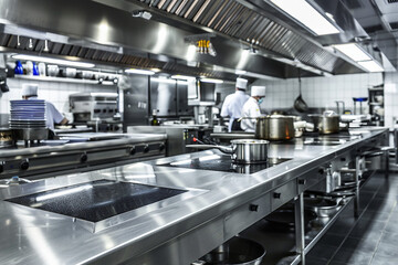 Vibrant College Canteen and Professional Kitchen Setup for School and University Dining cooking place, Generative AI