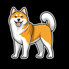 Akita Dog Standing Proudly Cartoon Comic Style Full