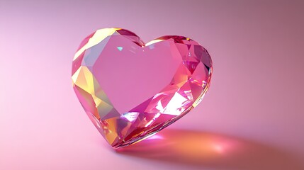 Stunning Heart-Shaped Pink Crystal Gem Against a Soft Pink Background, Perfect for Romantic and Decorative Themes in Stock Photos and Graphic Designs