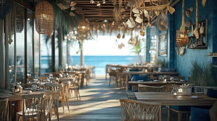 Fototapeta premium A coastal seafood restaurant with driftwood decor