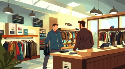 Cartoon Style Store Return Counter Illustration
