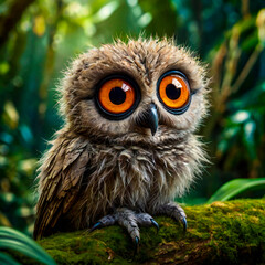 Obraz premium Ultra realistic most beautiful ultra fuzzy little cute beautiful big eyes creatures in the world in a mystical jungle