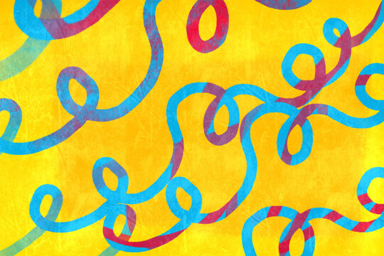 Colorful swirling lines on a vibrant yellow background