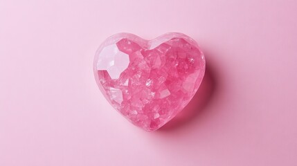Heart-Shaped Pink Crystal on Soft Pink Background, Symbolizing Love and Affection, Perfect for Romantic Themes and Creative Projects