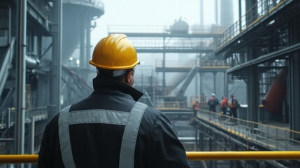 Fototapeta premium The scene is industrial and the man is a worker