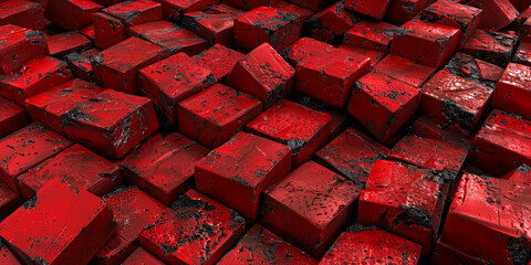 Layers of black squares on red background
