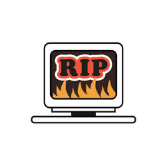 Vector illustration with broken computer icon on white background. Modern design 