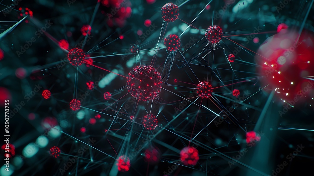 Poster Dynamic molecular interaction abstract visualization digital art futuristic environment close-up view scientific concept