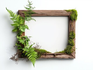White background picture outer frame is old brick pattern has green moss.