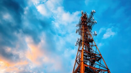 Obraz premium Communication Tower with Cloudy Sky Backdrop