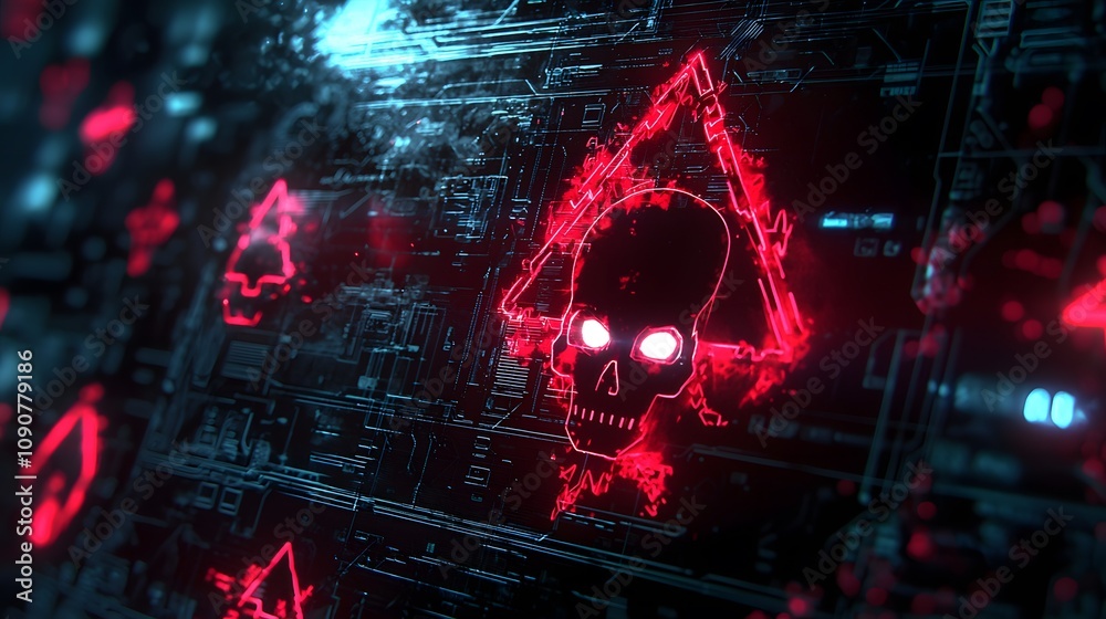 Poster cybersecurity threats digital realm graphic design futuristic environment close-up view dark concept
