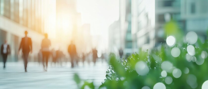 crowd blurred people, Promoting sustainability in business hubs innovative practices and green solutions for urban environments