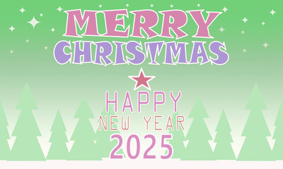 Banner or postcard. Merry Christmas and Happy New Year 2025, decorative and  colorful background. Festive. Panoramic format