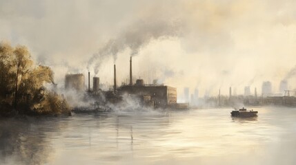 Obraz premium Hazy Industrial Emissions in Urban Setting
