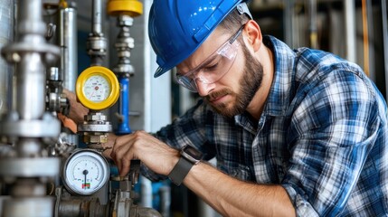 Quality control inspection by young engineer at industrial site engineering processes manufacturing environment technical viewpoint precision focus