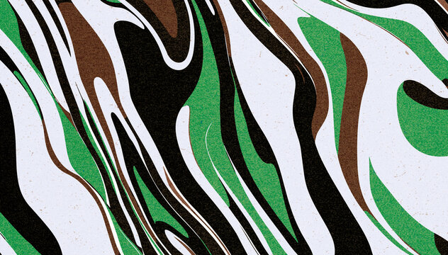 Abstract fluid pattern with black, green, and white swirls