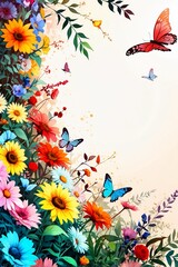 Fototapeta premium Watercolor painting of flowers and butterflies