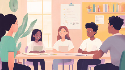 A teacher and student from different backgrounds working together to create an inclusive learning environment that celebrates differences and fosters equality.A teacher and student from different back