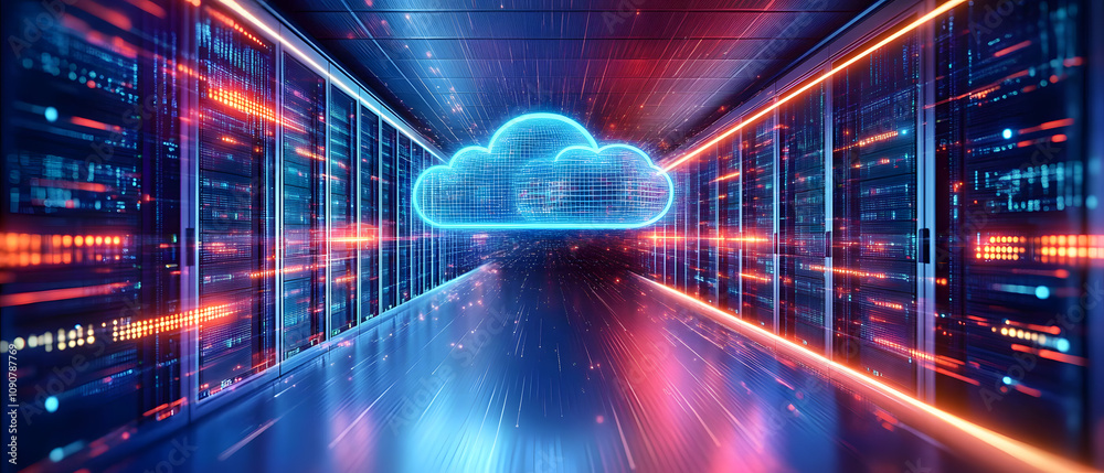Poster a digital interface displaying multiple layers of cloud security measures, with holographic data str