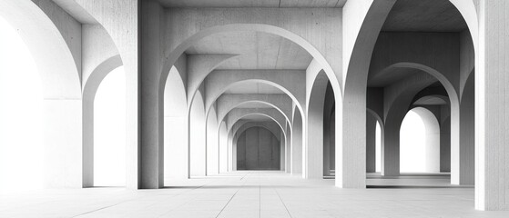 Naklejka premium Abstract monochrome architecture with repeating arches.