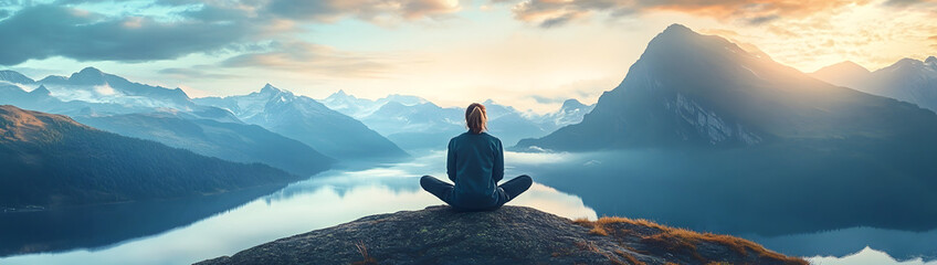 Fototapeta premium An entrepreneur finding inspiration in a serene mountain setting