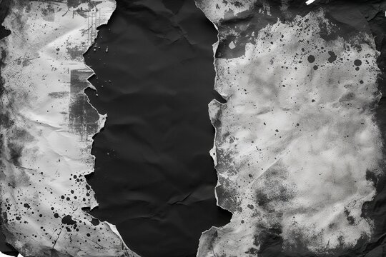 Chaotic Black and White Aged Paper Texture Display with Grunge and Wear Effects