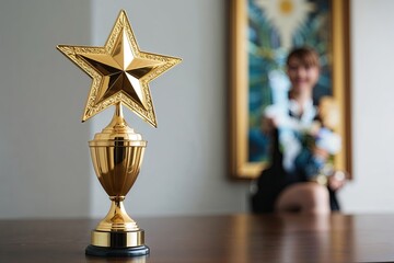 Beautiful Trophy with a Shining Star as a Symbol of Success and Achievement