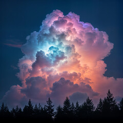 Fototapeta premium a vibrant, colorful sunset with a large, fluffy cloud in the sky.