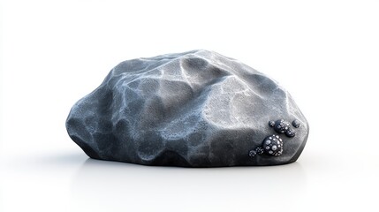 3D Render of Gray Rock with Barnacles on White Background