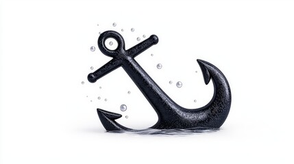 3D Render of Black Anchor Submerged in Water