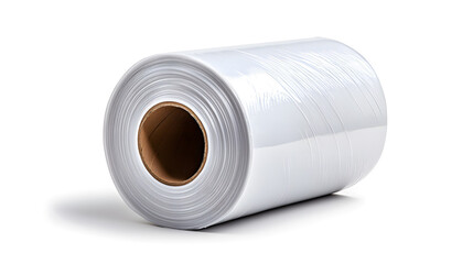 Roll of wrapping plastic stretch film isolated on white background