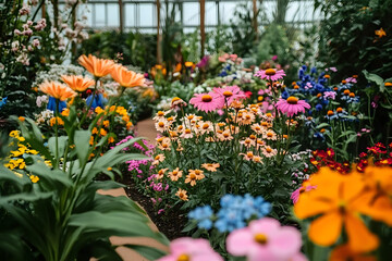 Obraz premium A colorful garden with many different types of flowers