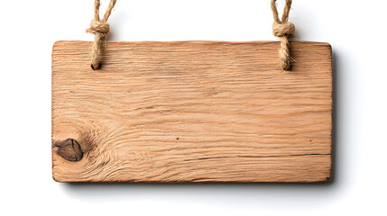 Wooden message board hanging, isolated on white background