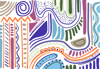 Hand drawn abstract pattern combination of harmonious colors, ethnic background.