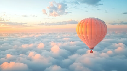Obraz premium Illustration of a hot air balloon soaring over the sea with clouds in the sky