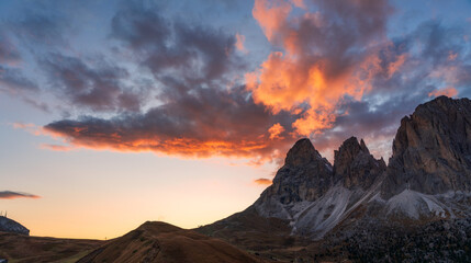 Naklejka premium Panoramic view of the Val Gardena Dolomites in Italy.