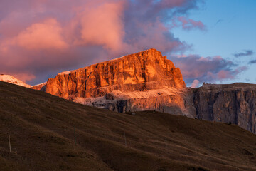Naklejka premium Panoramic view of the Val Gardena Dolomites in Italy.