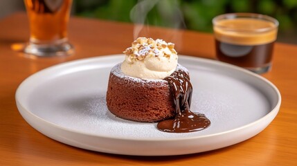 Decadent Chocolate Lava Cake Served with Aromatic Espresso in Cozy Ambiance