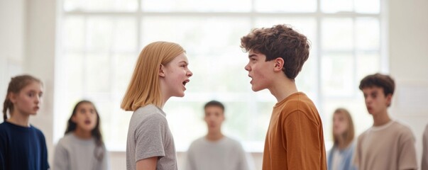 Youthful conflict resolution workshop classroom photography educational setting close-up interpersonal dynamics