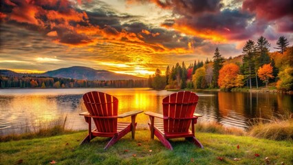 Adirondack Chairs Fall Sunset Tupper Lake NY Low Light