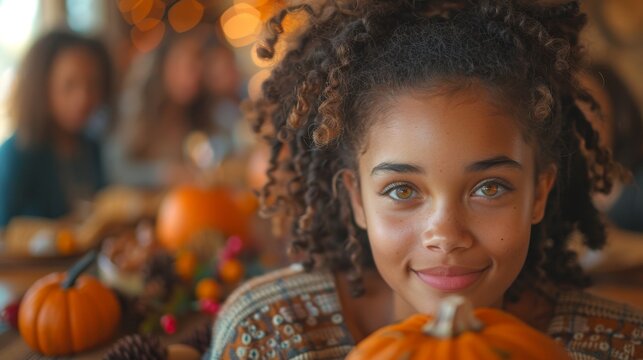 Thanksgiving and Harvest Festival. A close-up shot of a family gathering around a table for a Thanksgiving prayer, their expressions filled with gratitude and reverence.