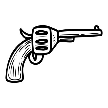 recommend clip art: Cowboy revolver hand drawn doodle. Wild west weapons. Western. Pistol, colt. Ranch, farm. Vector line art illustration.