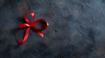 A stylish red ribbon gracefully positioned on a sleek grey surface, representing awareness and commitment to World AIDS Day.