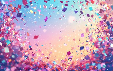 A vibrant burst of colorful confetti against a dreamy pastel background, perfect for celebrations and events.