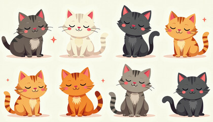 Fototapeta premium Adorable Cartoon Cats Collection