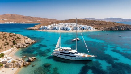 Yacht Cruise by Ornos Beach, Mykonos &ndash; Stunning Aerial Perspective