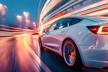 Obraz premium Power source for charging battery of hybrid electric car on road