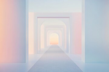 Fototapeta premium Pastel corridor with arches fading into light